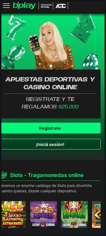 Página de inicio móvil de bplay, lobby de tragamonedas con "Lucky Rainbows", "Neko", "Mahjong" y otros juegos, 27.10.2026